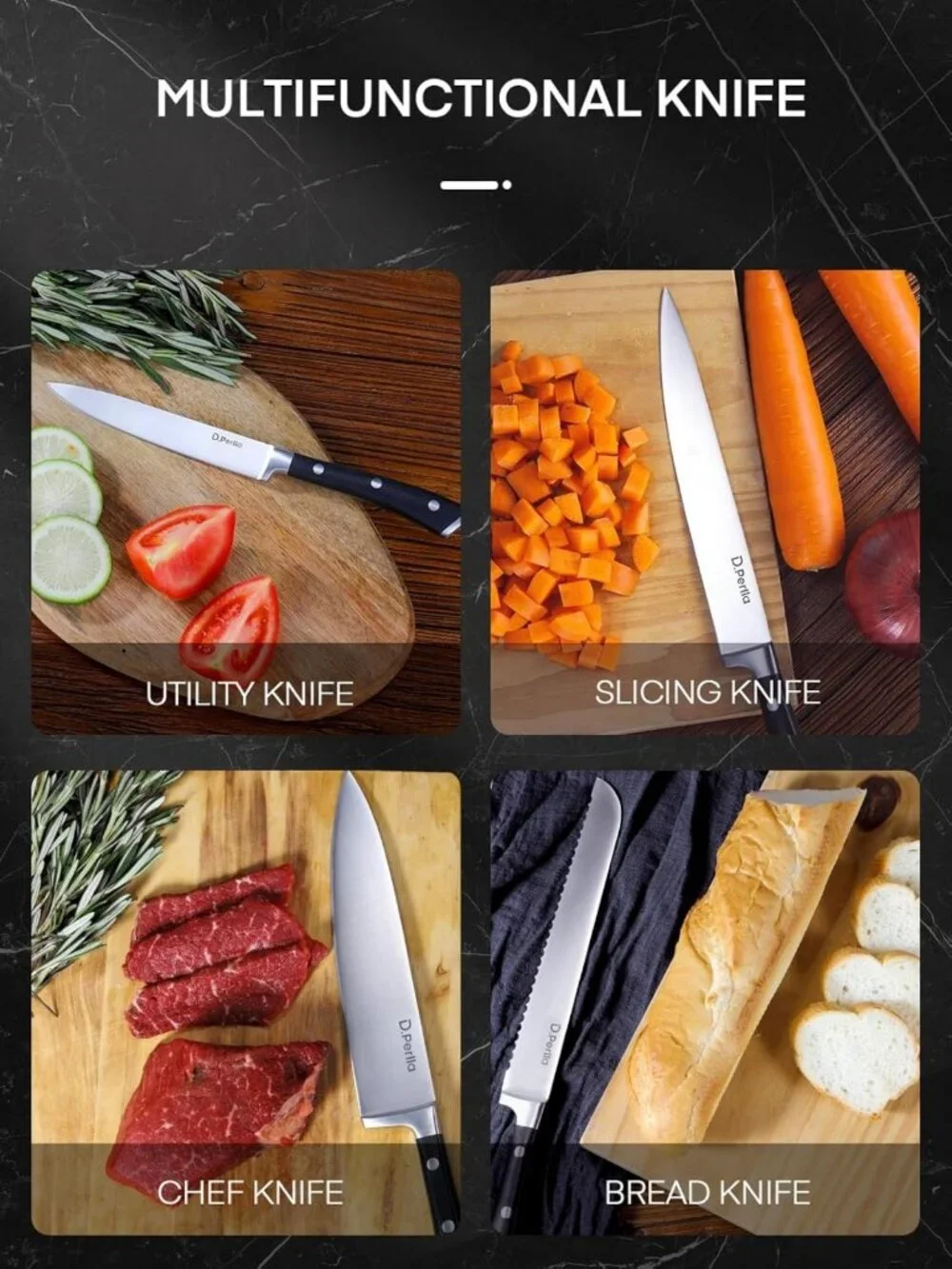 6-Piece Small Kitchen Knife Set with Block, German Stainless Steel, Sharp Chef
